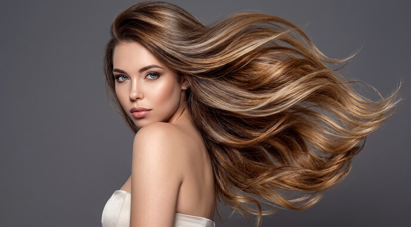 Model with long styled hair
